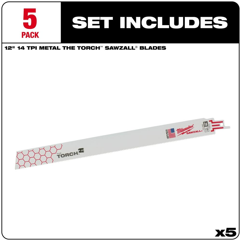 Milwaukee 12 in. 14 TPI THE TORCH SAWZALL Blades 5PK - Ascmtools