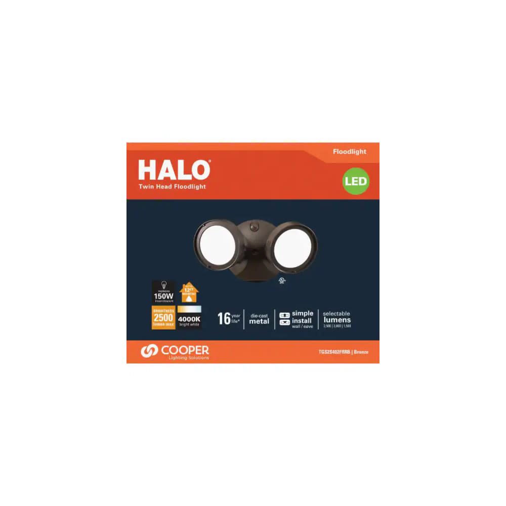Halo 2 Head Floodlight Bronze 21.6W 2500 Lumen LED - Ascmtools