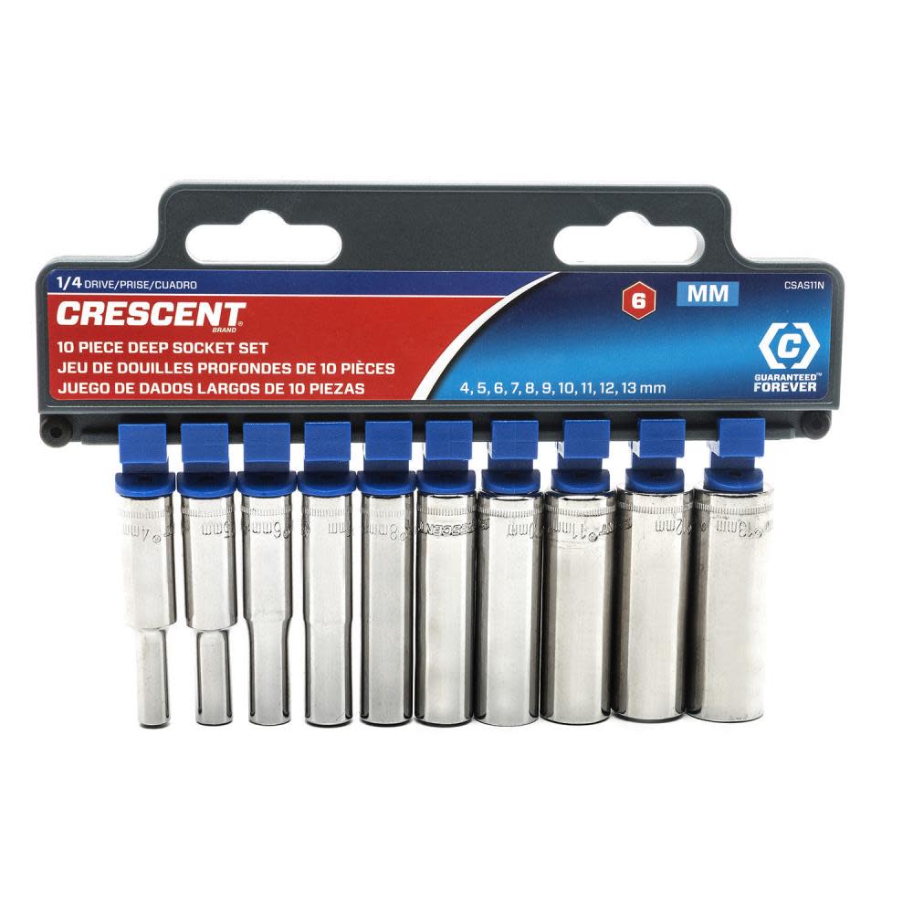 Crescent Socket Set 10 Pc. 1/4 In. Drive 6 Point Deep Metric - Ascmtools