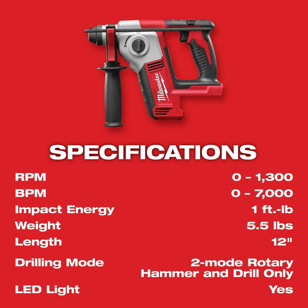 Milwaukee M18 Cordless 5/8″ SDS Plus Rotary Hammer Bare Tool - Ascmtools