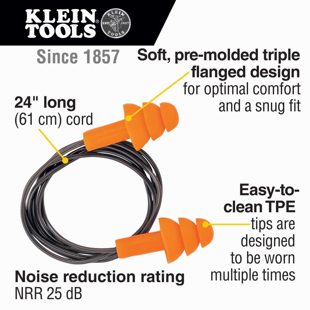 Klein Tools Corded Earplugs 50 Pairs - Ascmtools