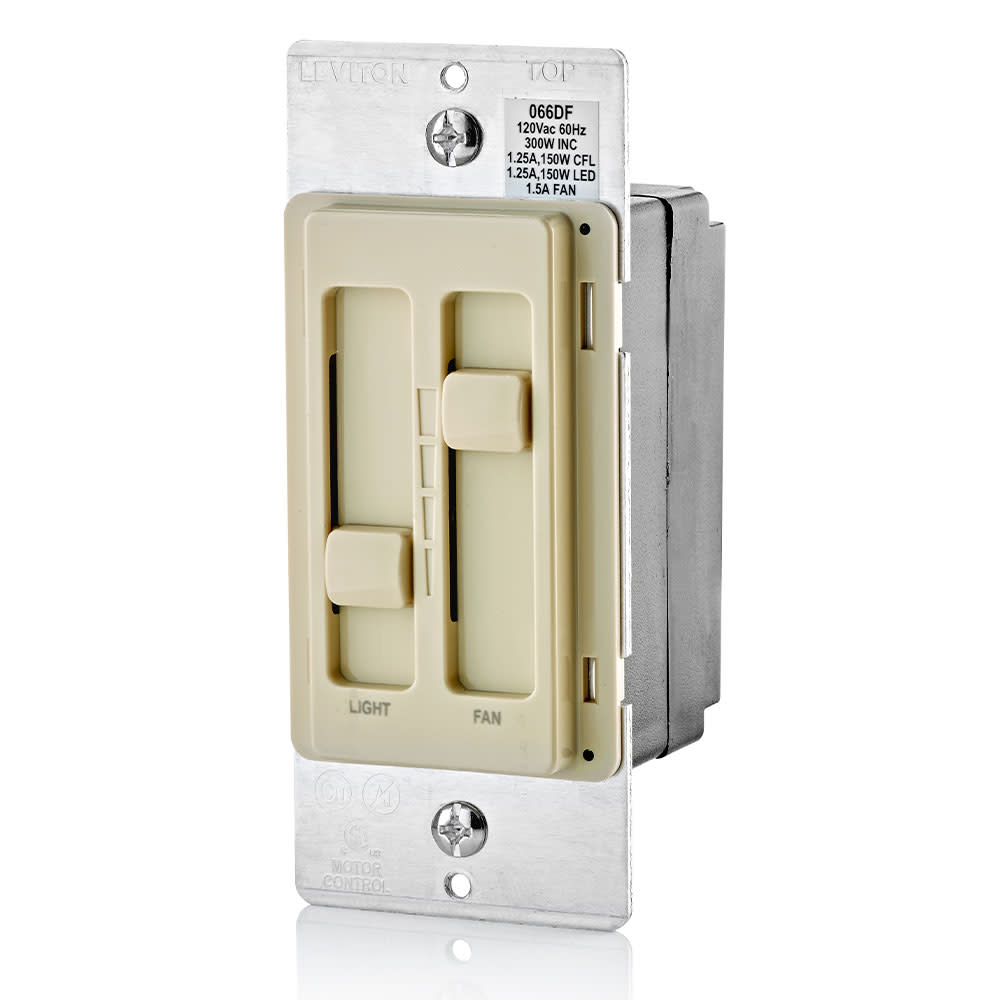 Leviton SureSlide Ivory Fan/LED Light Control Dimmer Slide Switch - Ascmtools