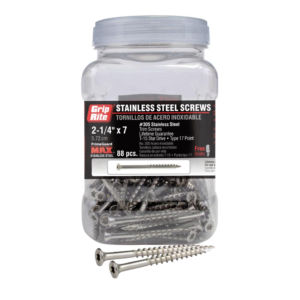 Grip Rite PrimeGuard Max Deck Screws Stainless 2-1/2″ Star Drive Head 88 Screws - Ascmtools