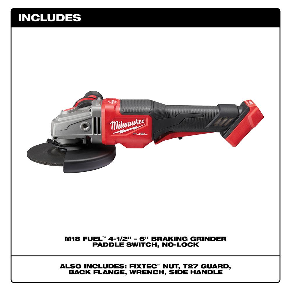 Milwaukee M18 FUEL 4-1/2 in.-6 in. No Lock Braking Grinder with Paddle Switch - Ascmtools