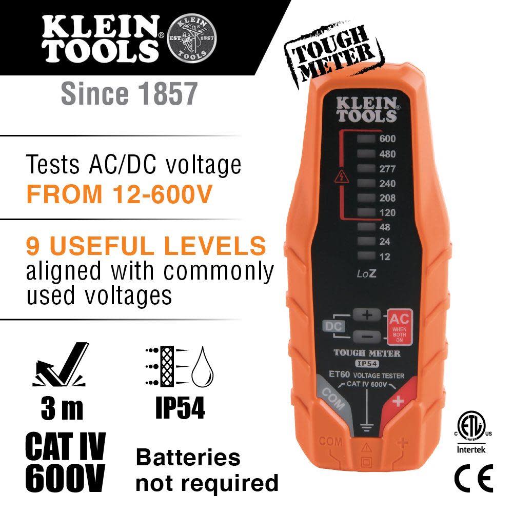 Klein Tools Electronic AC/DC Voltage Tester - Ascmtools