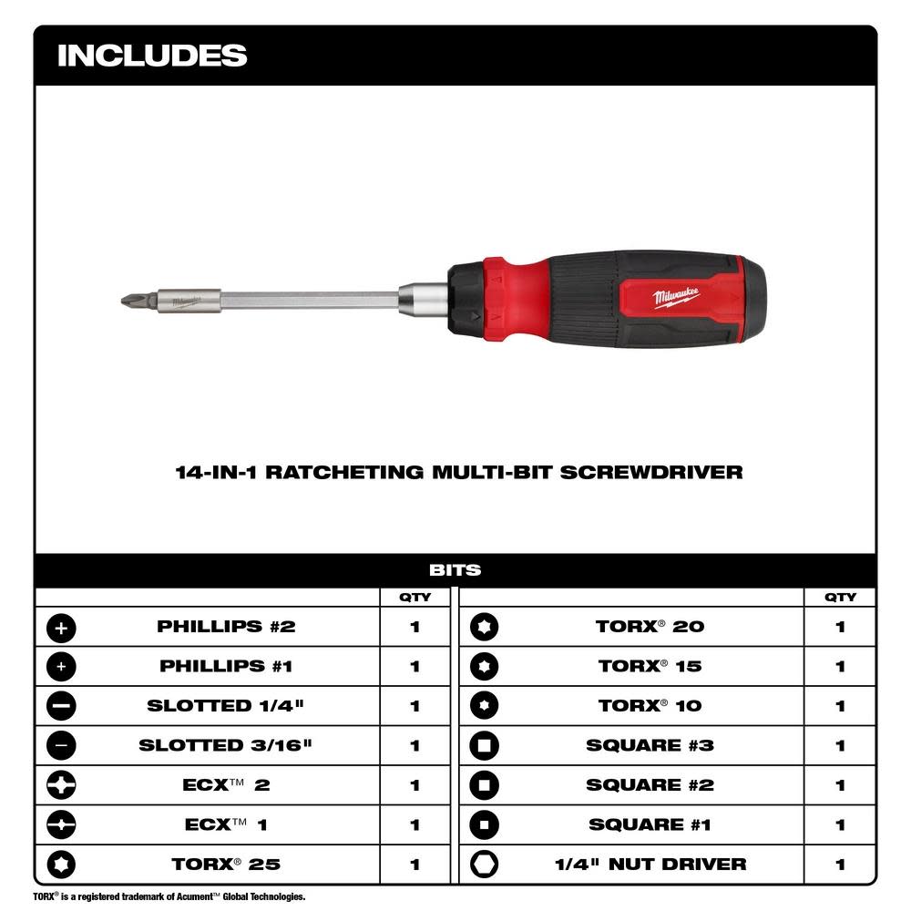 Milwaukee 14-in-1 Ratcheting Multi-Bit and 8-in-1 Ratcheting Compact Multi-bit Screwdriver Set 2pc - Ascmtools