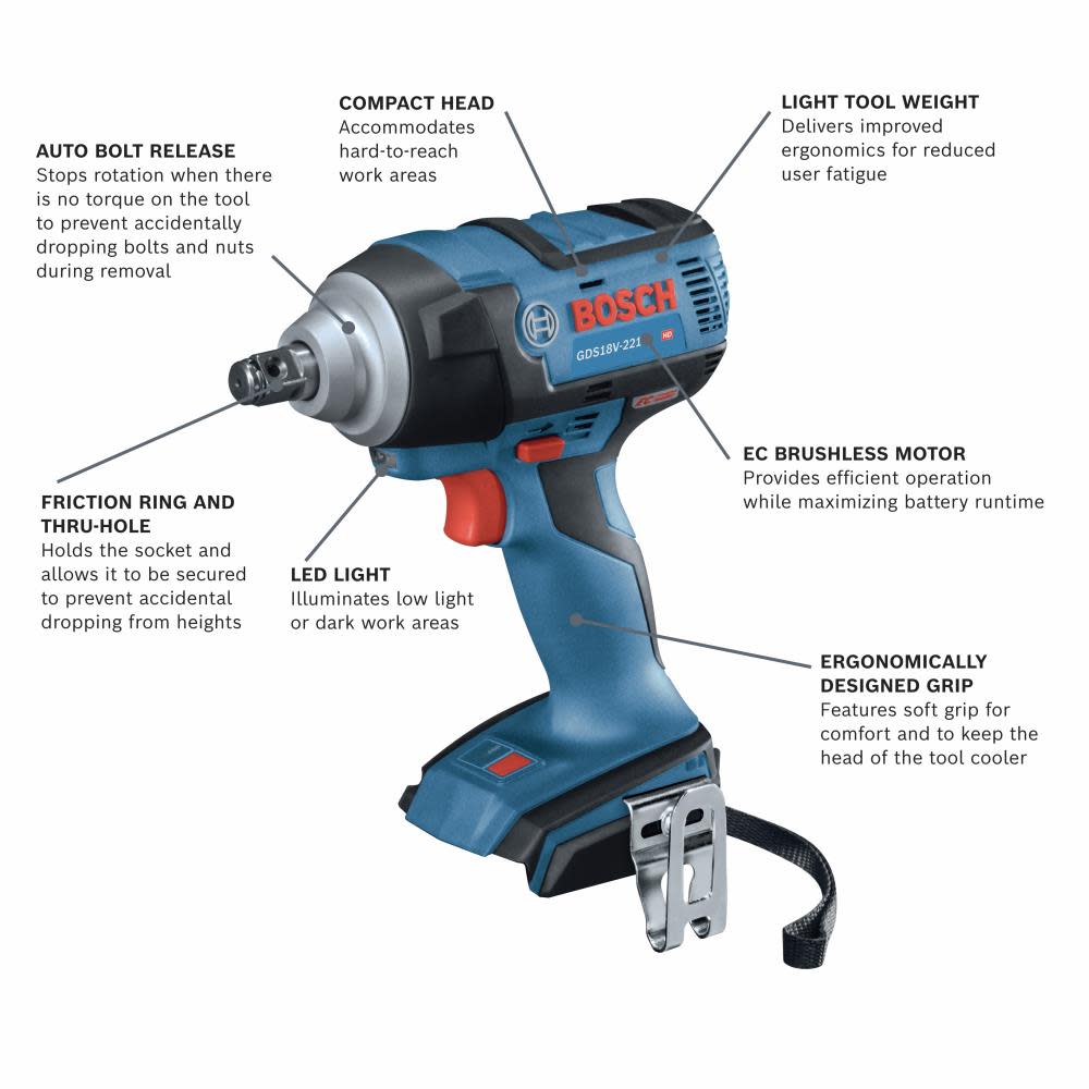 Bosch 18V EC 1/2″ Impact Wrench Friction Ring & Thru-Hole Bare Tool - Ascmtools