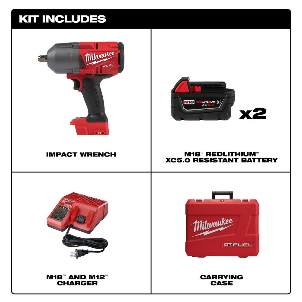 Milwaukee M18 FUEL High Torque 1/2 Impact Wrench with Pin Detent Kit - Ascmtools