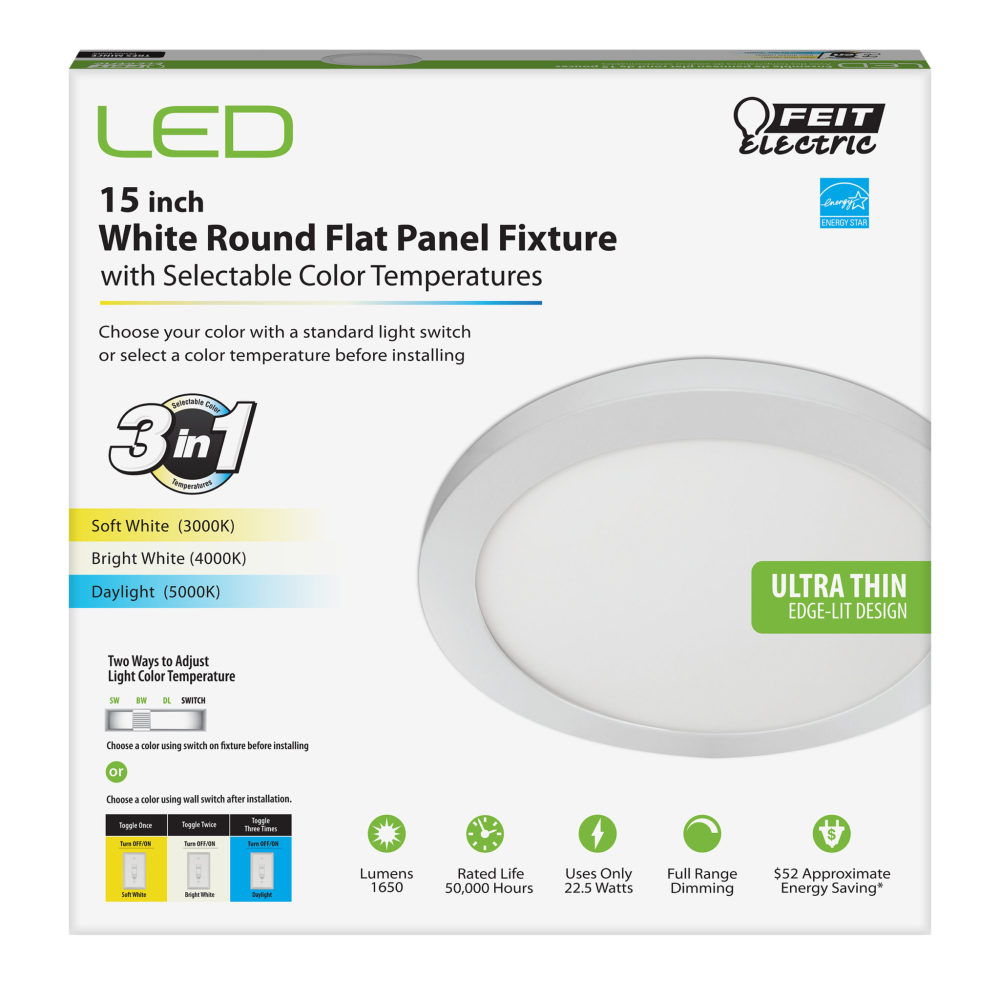 Feit Electric 22.5W 1650 Lumen Round LED Flat Panel Light Fixture - Ascmtools