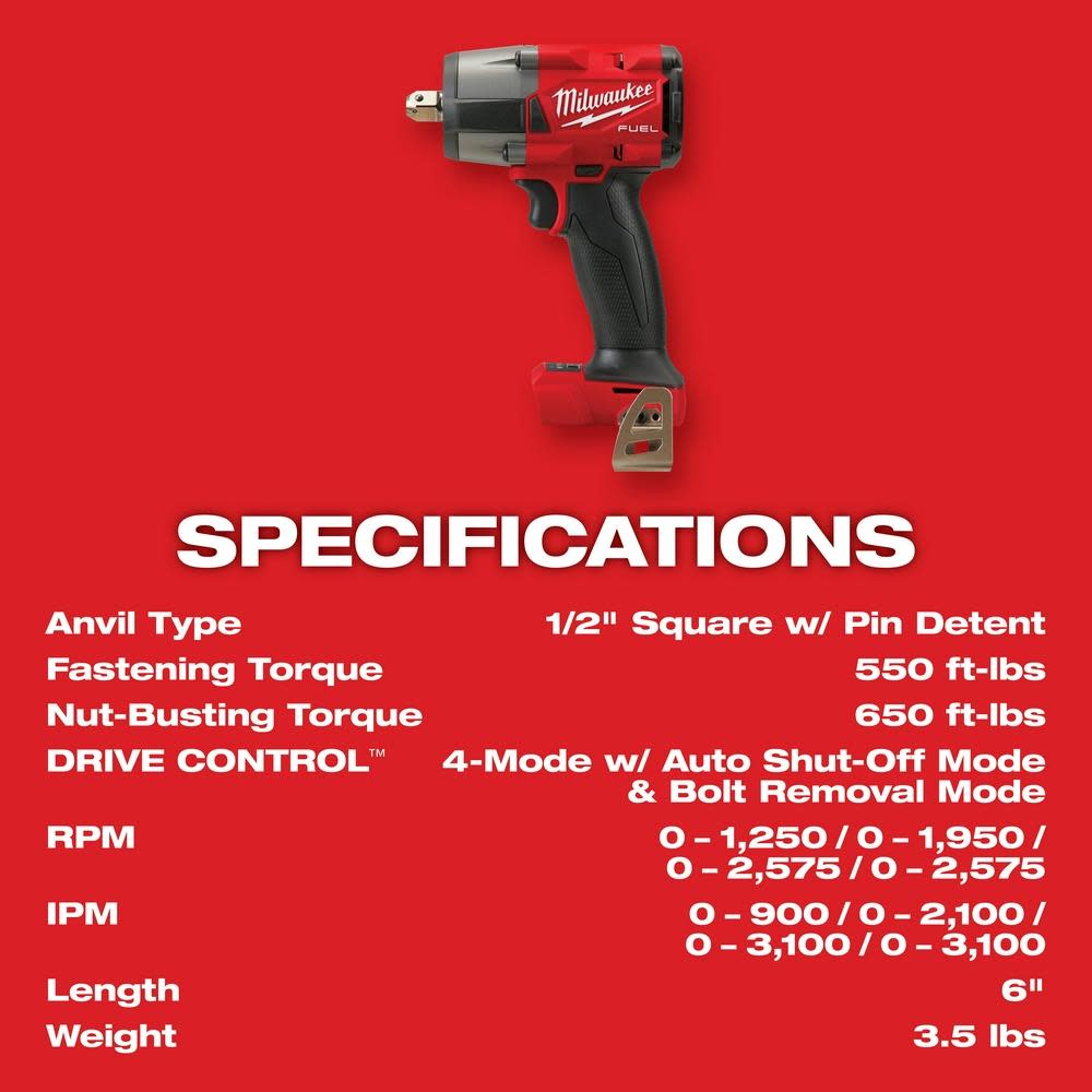 Milwaukee M18 FUEL 1/2″ Mid-Torque Impact Wrench with Pin Detent Kit - Ascmtools