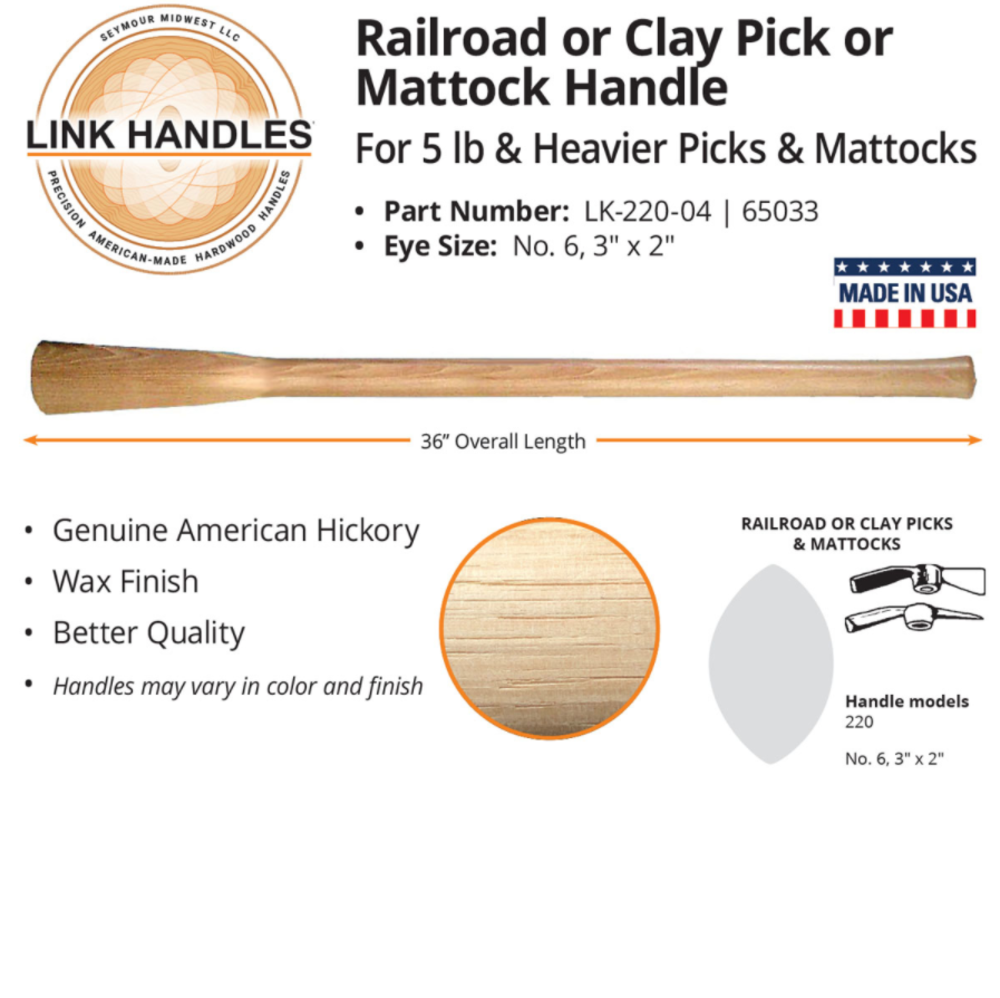 Seymour Hickory Link Handle 36″ for 5 lb. Heavier Picks and Mattocks - Ascmtools