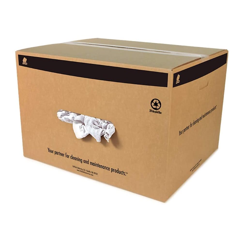 Buffalo Industries Recycled White T Shirt Cloth Rag 50 Lb Box - Ascmtools