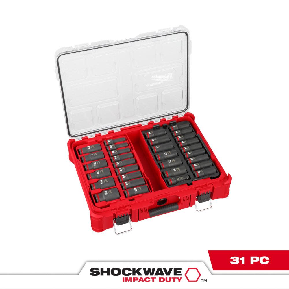 Milwaukee SHOCKWAVE Impact Duty Socket 1/2 Dr SAE/MM PACKOUT Set 31pc - Ascmtools