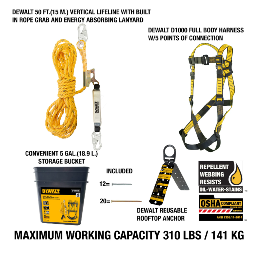 DEWALT Fall Protection Rooftop Safety Kit - Ascmtools
