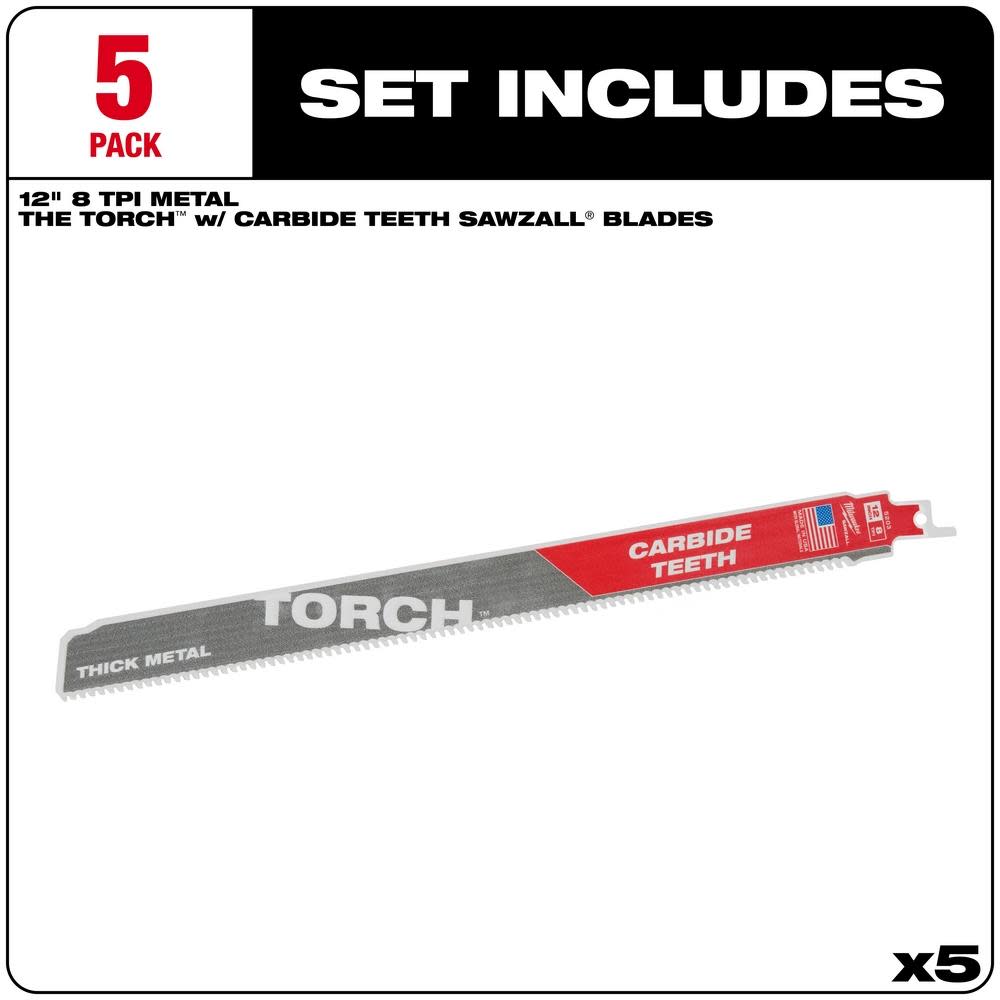 Milwaukee 12″ 7TPI The TORCH with Carbide Teeth 5PK - Ascmtools