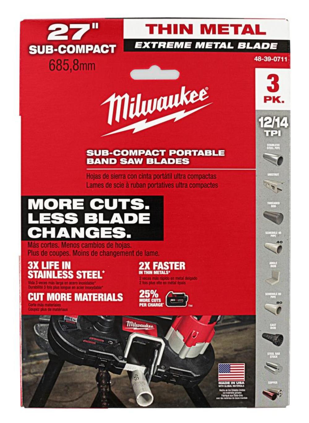 Milwaukee Extreme Thin Metal Band Saw Blades 3PK Sub Compact - Ascmtools