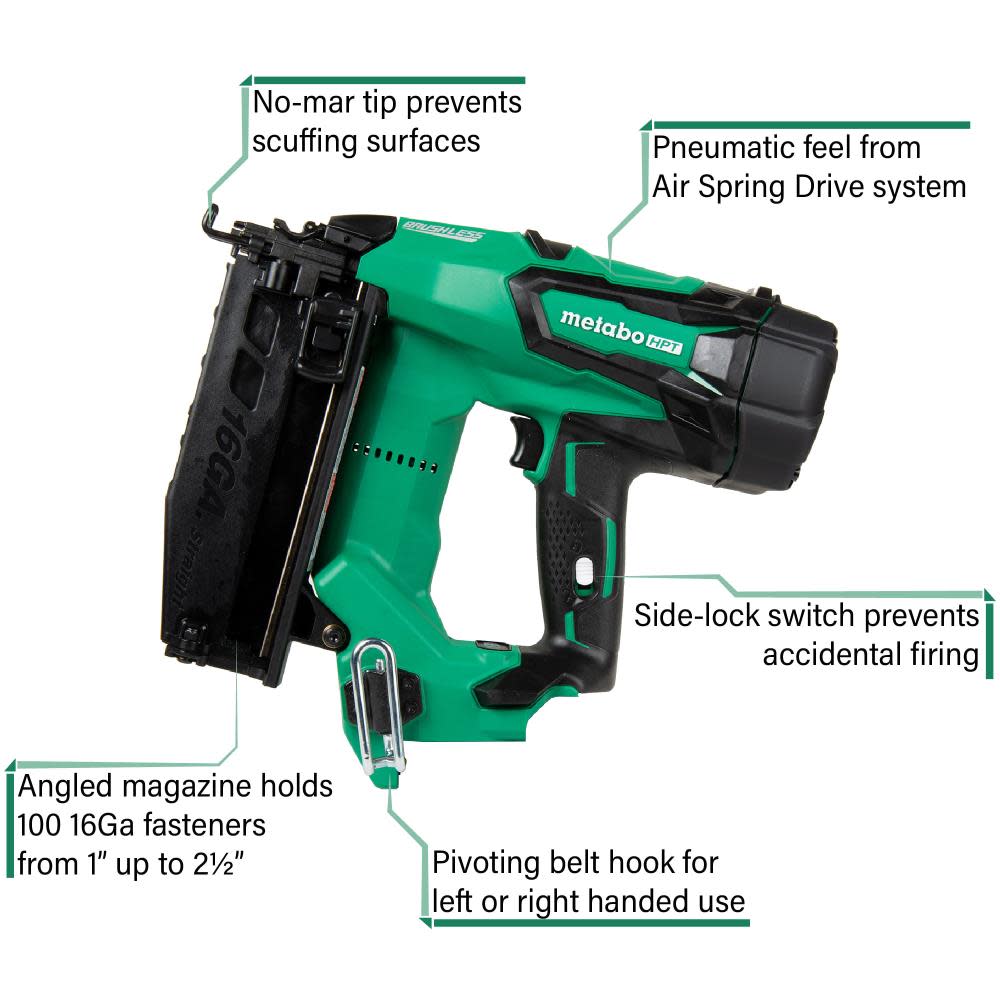Metabo HPT 2 1/2″ 16 Gauge Straight 18V Finish Nailer Bare Tool - Ascmtools