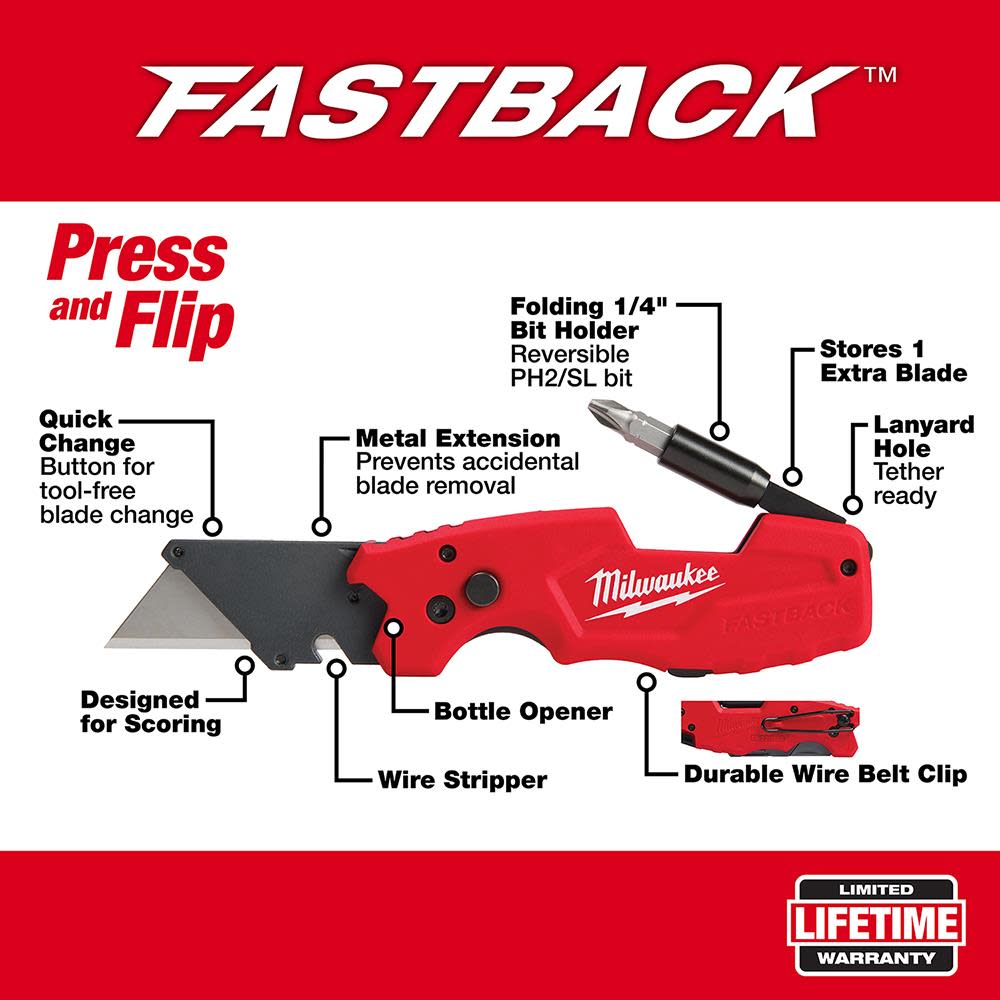 Milwaukee FASTBACK 6IN1 Folding Utility Knife - Ascmtools