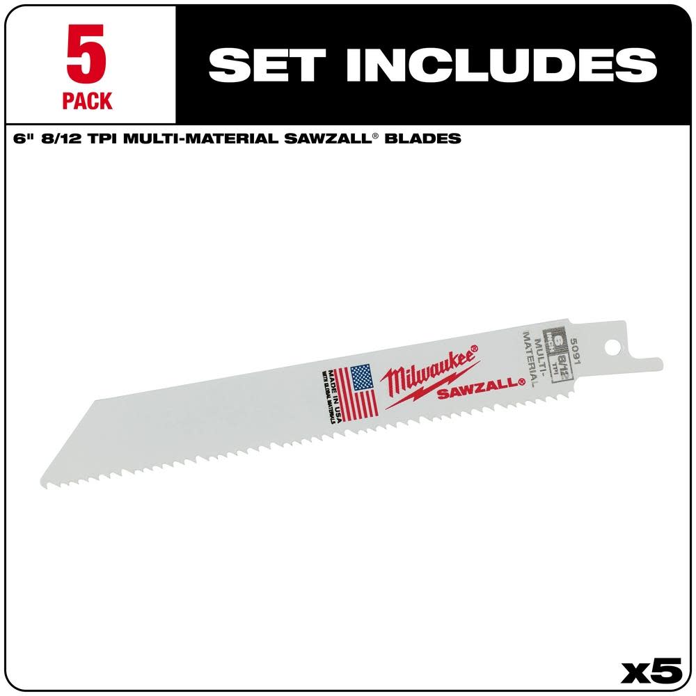 Milwaukee 6″ x 3/4″ x .050″ 8/12T Bi-Metal Recip Saw Blade - Ascmtools