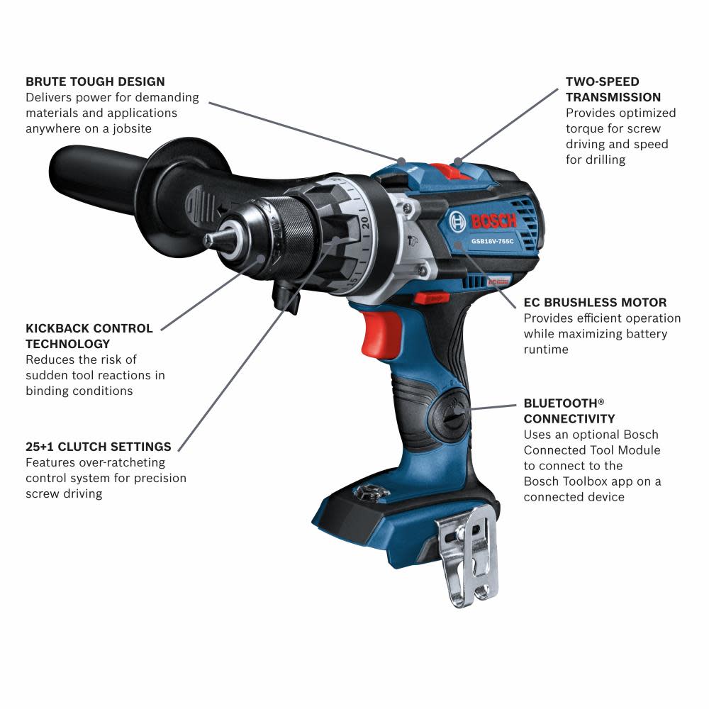 Bosch 18V EC Brute Tough 1/2″ Hammer Drill/Driver Bare Tool - Ascmtools