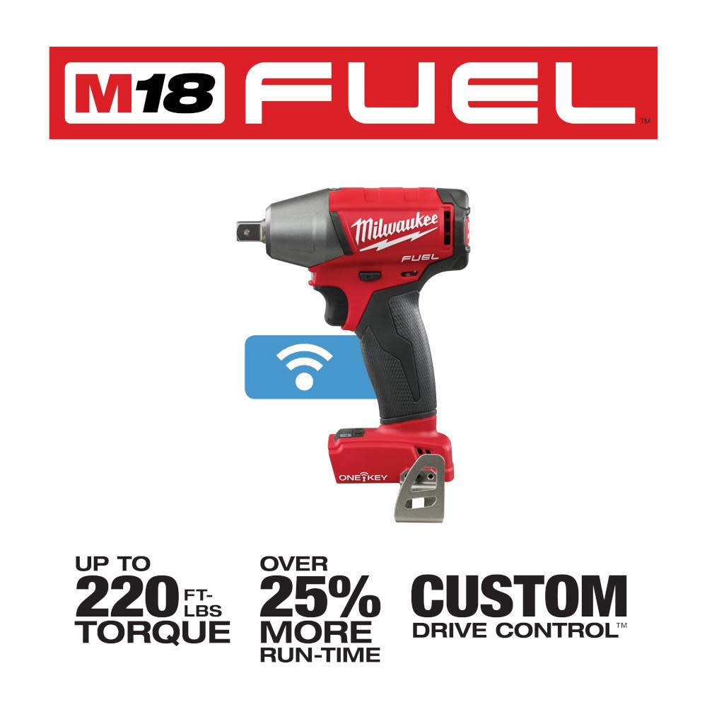 Milwaukee M18 FUEL 1/2 in. Compact Impact Wrench with Pin Detent with ONE-KEY - Ascmtools