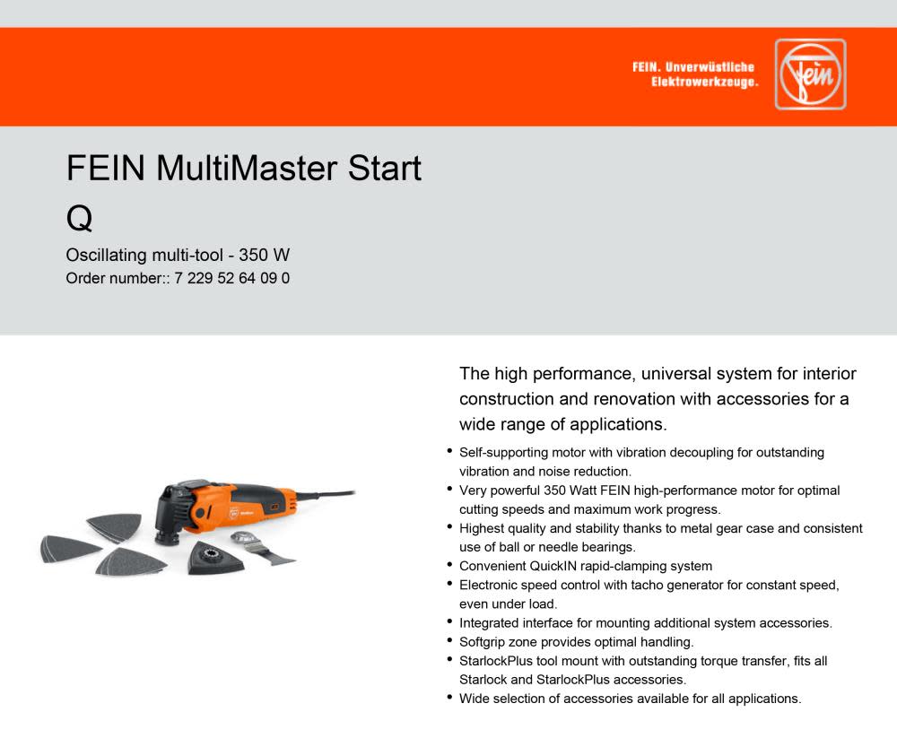 Fein MultiMaster MM 500 Start Q Oscillating Multi-Tool - Ascmtools