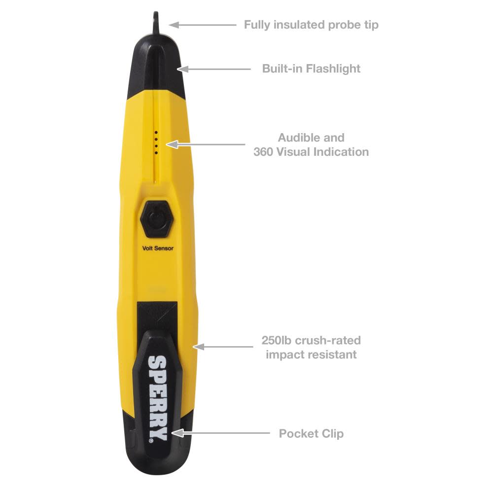 Sperry Instruments VD6508 Non-Contact Voltage Detector with FlashlightcETLus Listed Lifetime Warranty Yellow - Ascmtools