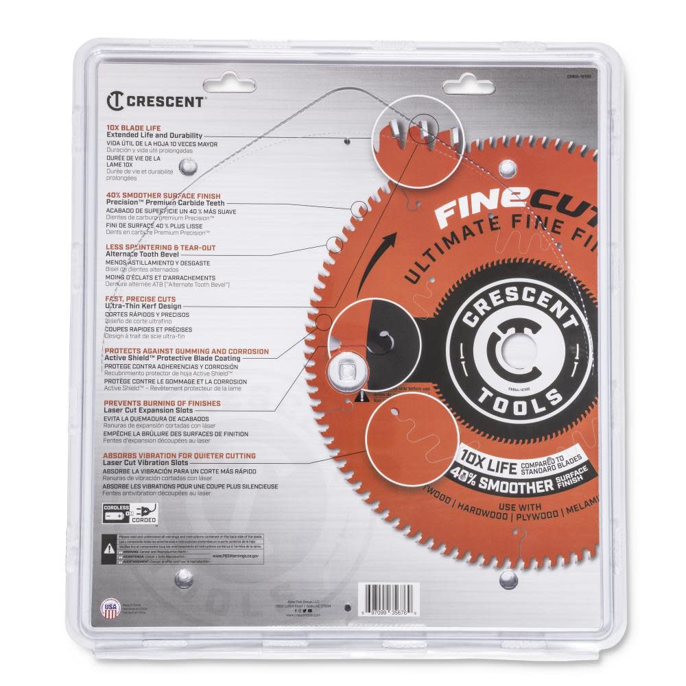 Crescent Circular Saw Blade 12″ x 100 Tooth Fine Cut Ultimate Finish - Ascmtools