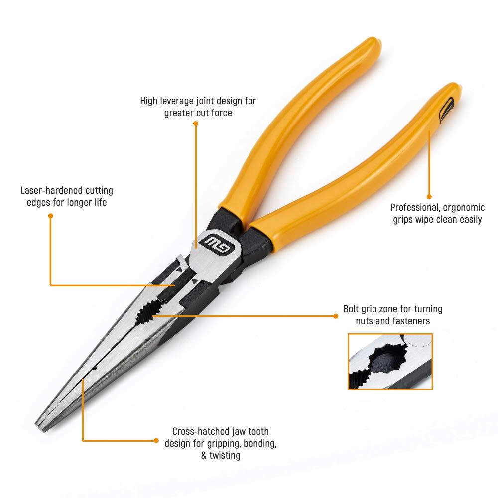 GEARWRENCH Pitbull Long Nose Pliers 8″ Dipped Handle - Ascmtools
