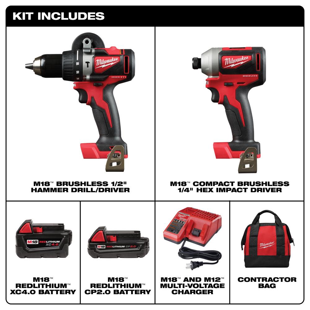 Milwaukee M18 Brushless Hammer Drill/Impact Combo Kit 2.04.0 - Ascmtools