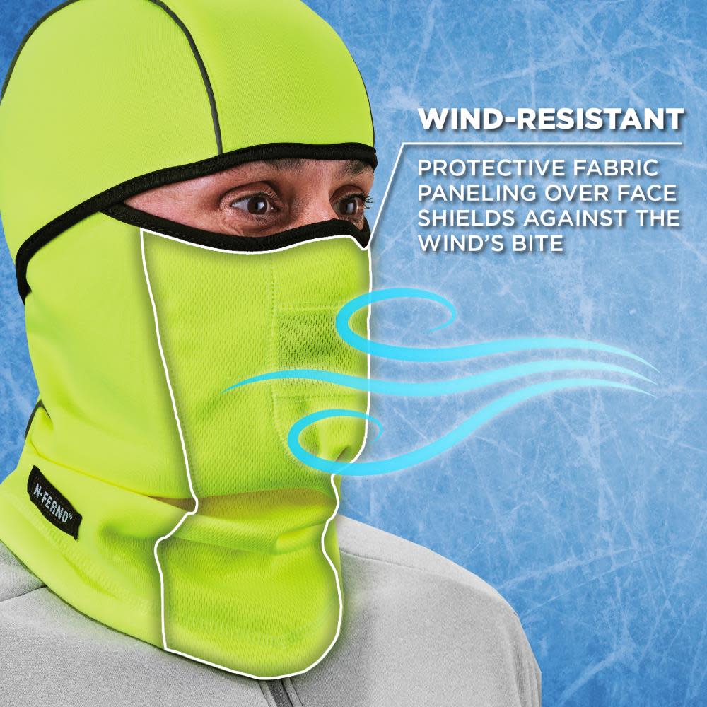 Ergodyne N Ferno 6823 Balaclava Face Mask Windproof Hinged Lime - Ascmtools
