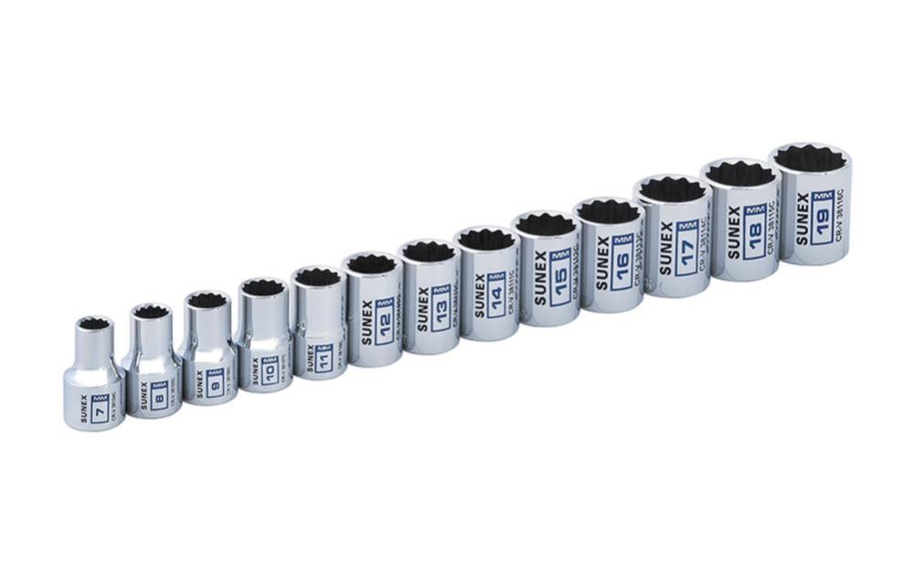 Sunex 3/8 In. Dr 12 Pt Standard Metric Socket Rail 13 Pc Set - Ascmtools