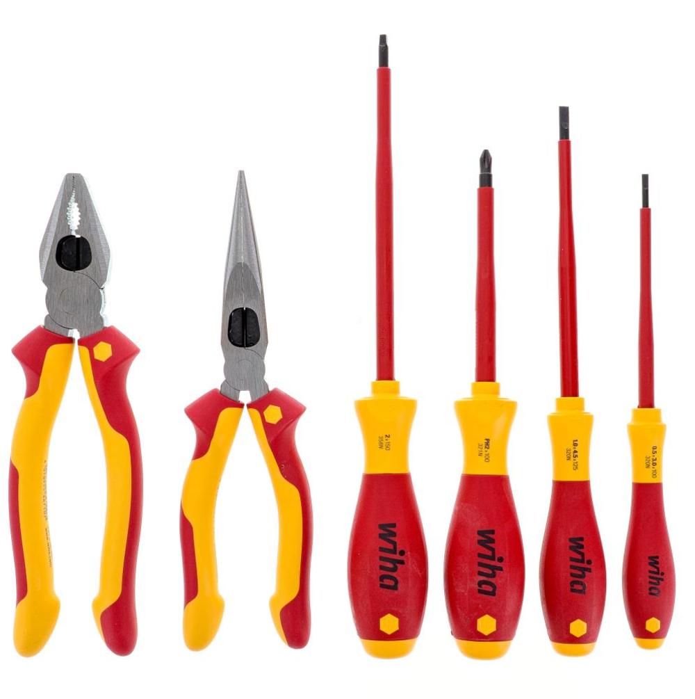 Wiha Insulated Industrial Pliers Cutters and Screwdriver Set 6 Piece - Ascmtools