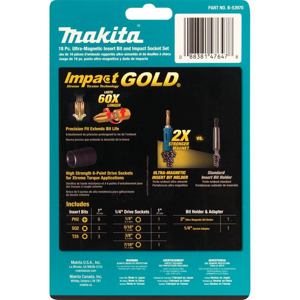 Makita Impact Gold Driver Bit and Socket Set (18-Piece) - Ascmtools