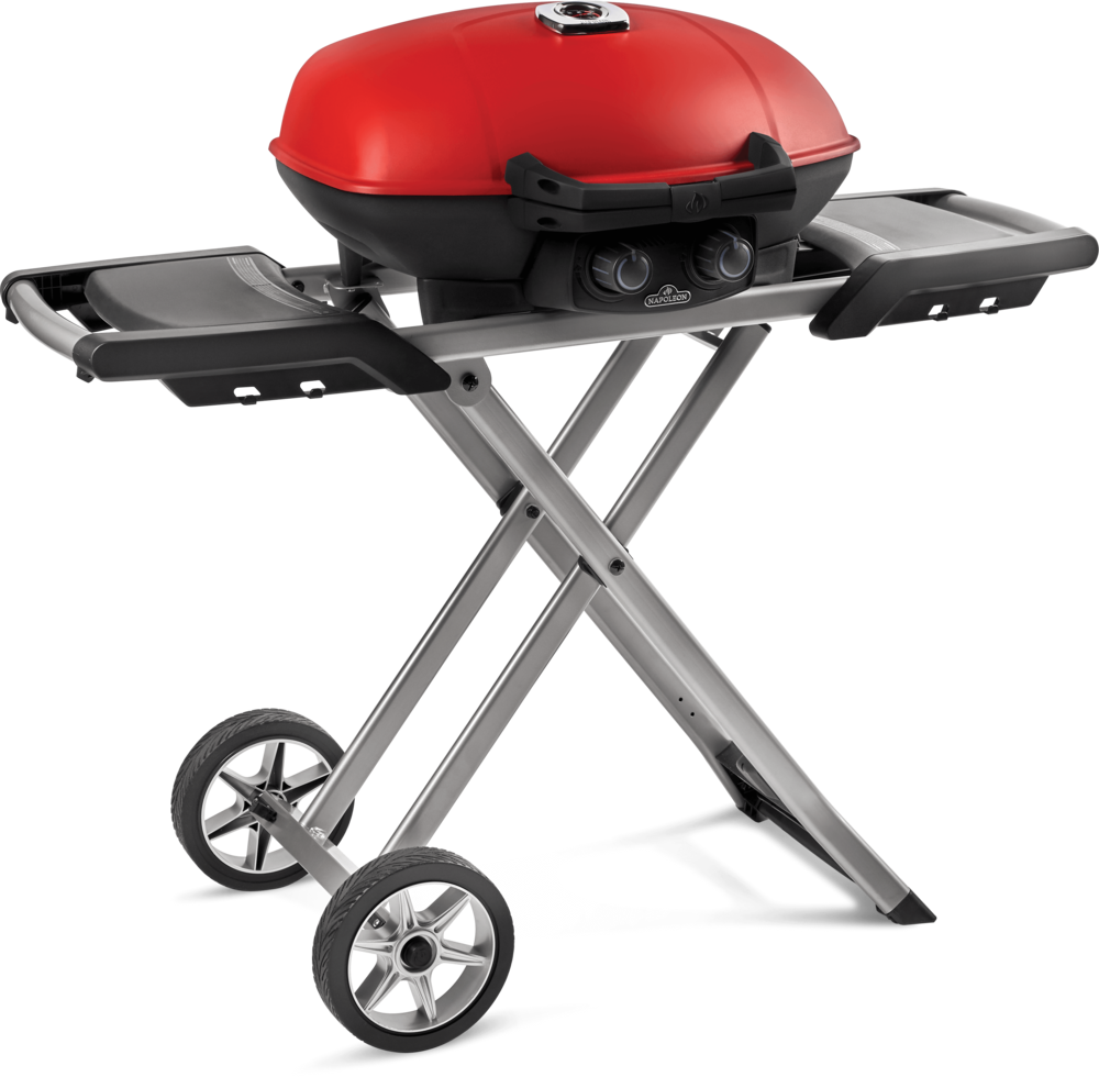 Napoleon TravelQ 285X Portable Propane Gas Grill and Scissor Cart with Griddle Red - Ascmtools