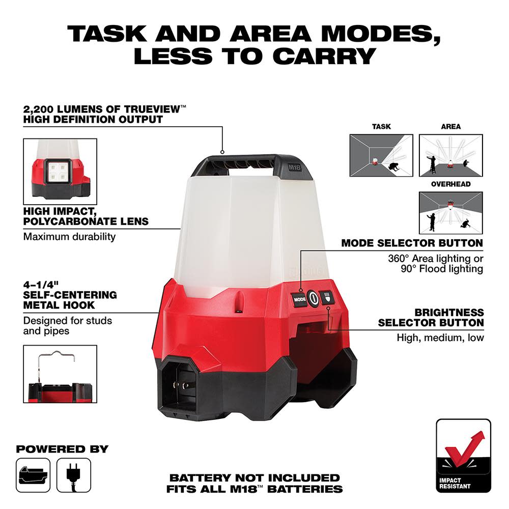 Milwaukee M18 RADIUS Compact Site Light with Flood Mode - Ascmtools