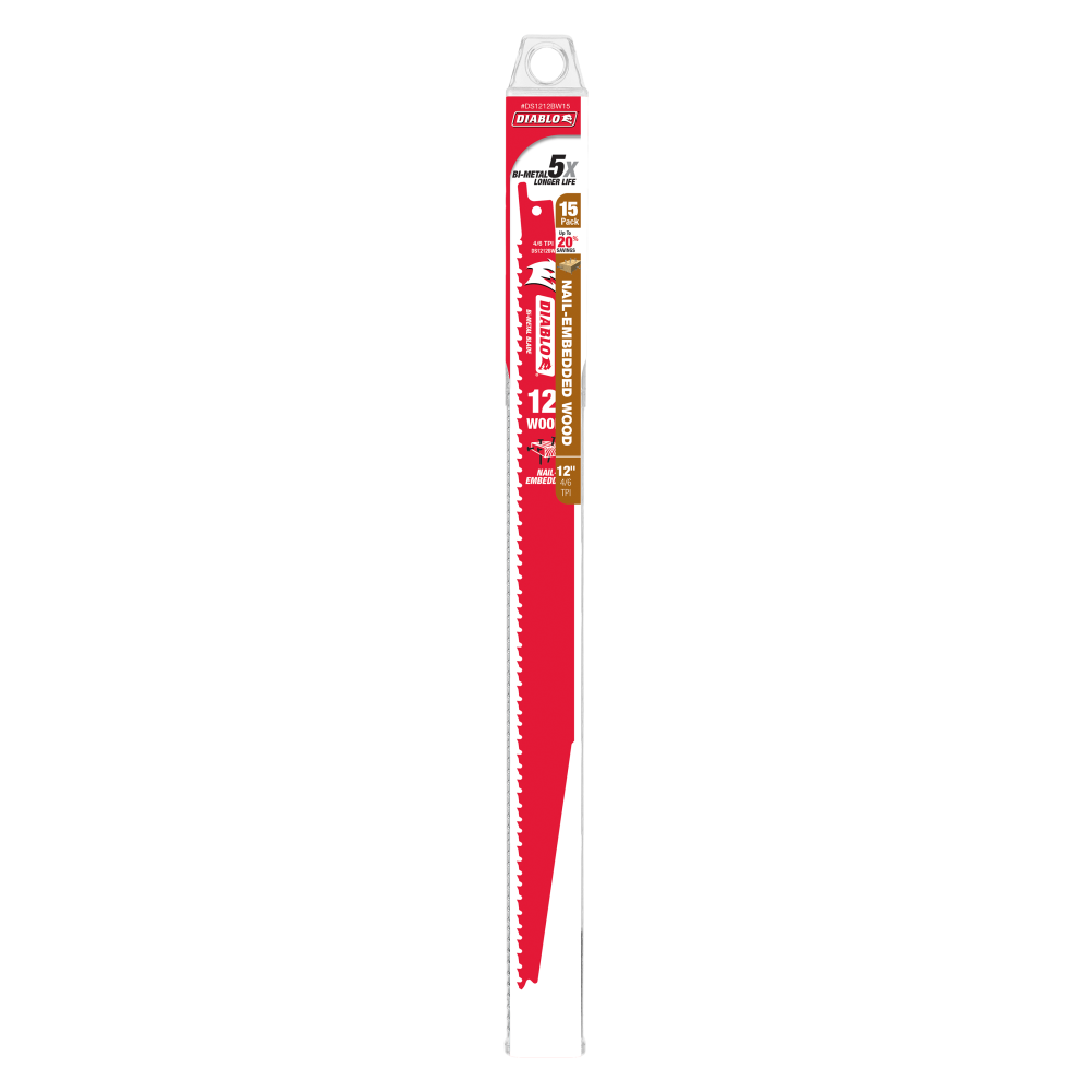 Diablo Tools 12″ Bi Metal Reciprocating Blade for Nail Embedded Wood 15pk - Ascmtools