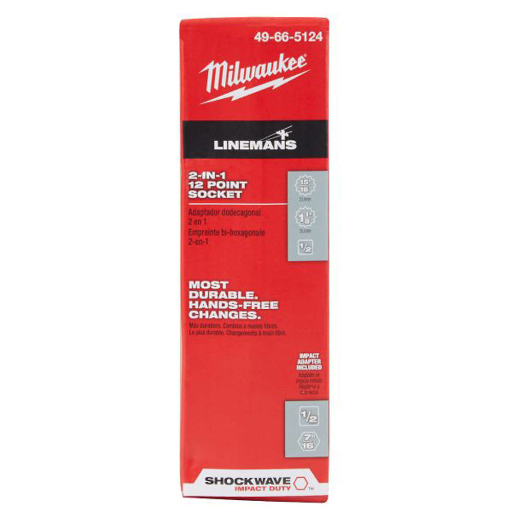 Milwaukee Shockwave Lineman’s 12PT 15/16 ” & 1 1/8″ 2-in-1 Socket - Ascmtools