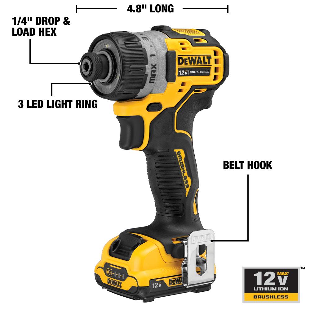 DEWALT 1/4-in 12V Max Brushless Cordless Screwdriver Kit - Ascmtools