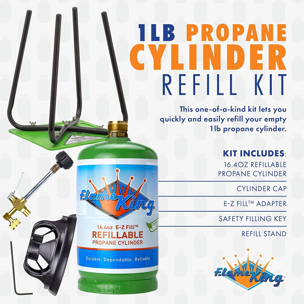 Flame King Refillable Propane 1 lb Cylinder with Refill Kit - Ascmtools
