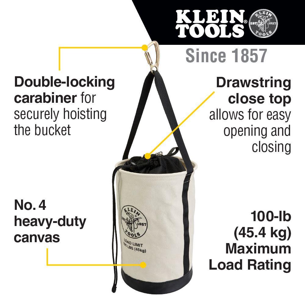 Klein Tools Heavy Duty Canvas Close Bucket 100-pound (45.4 kg) Maximum Load Rating - Ascmtools