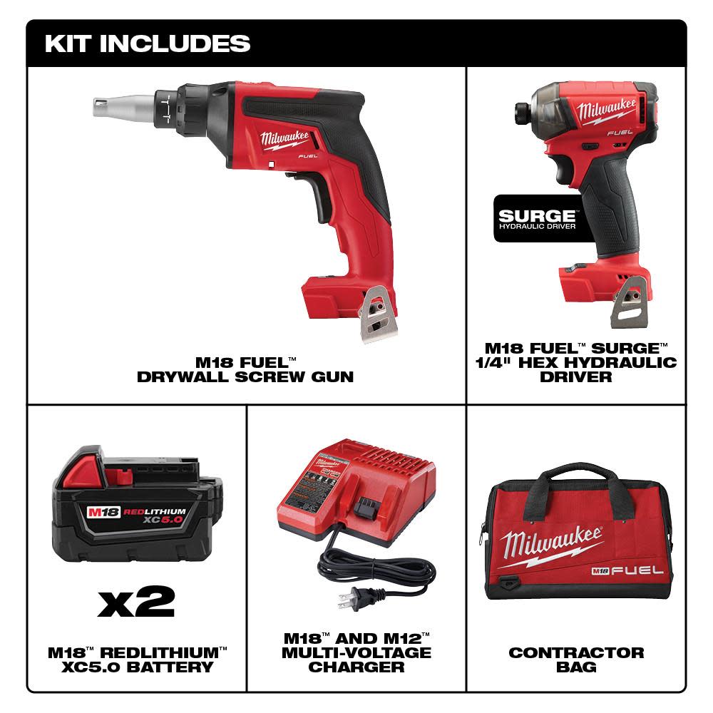 Milwaukee M18 FUEL 2-Tool Combo Kit (FUEL Drywall Gun/SURGE Hydraulic Driver) - Ascmtools