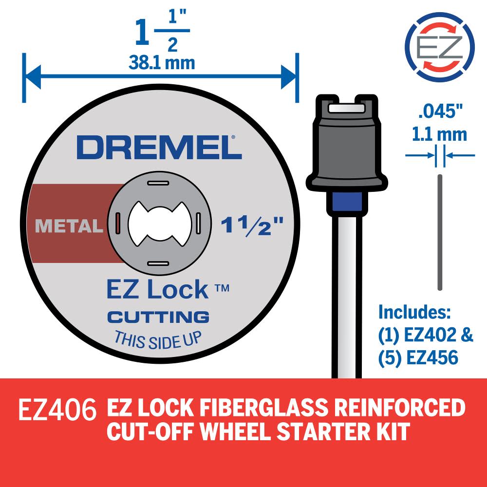 Dremel 1-1/2 In. (3.2 mm) EZ Lock Cut-Off Wheel Starter Kit - Ascmtools