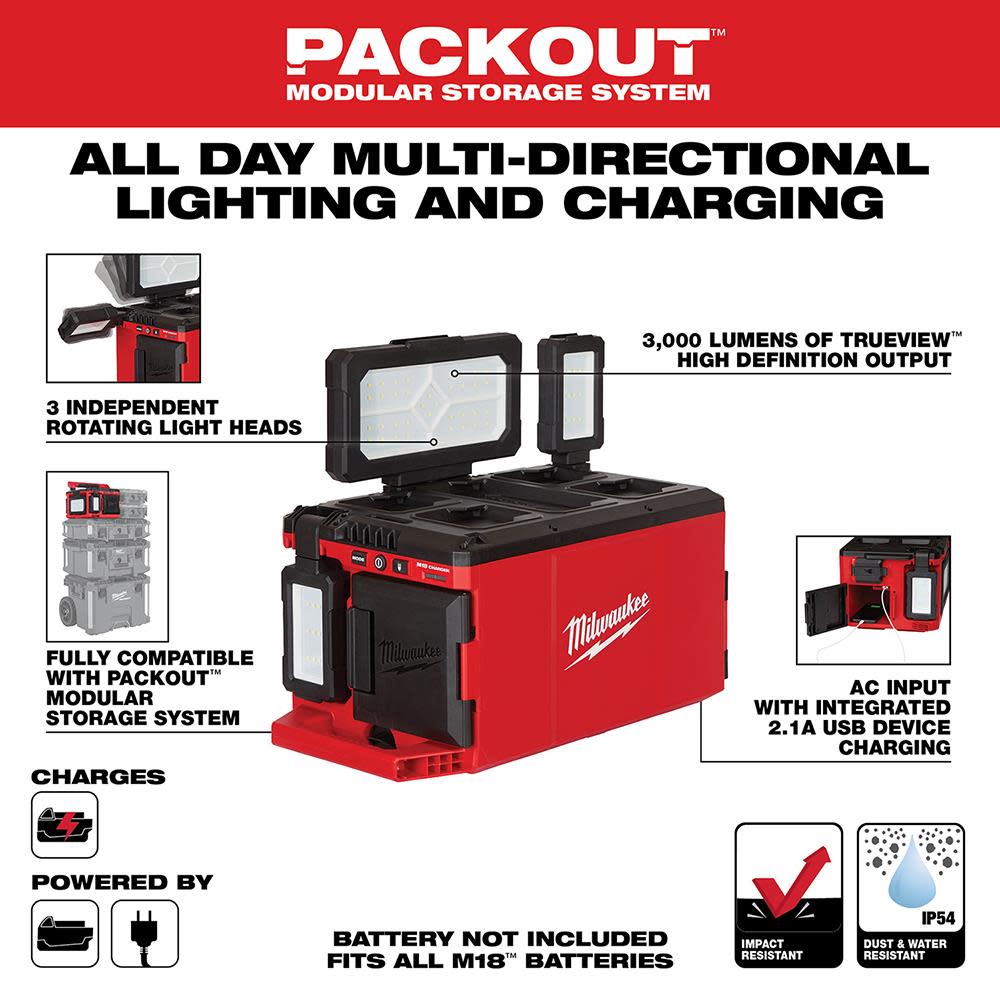 Milwaukee M18 PACKOUT Light/Charger Bare Tool - Ascmtools