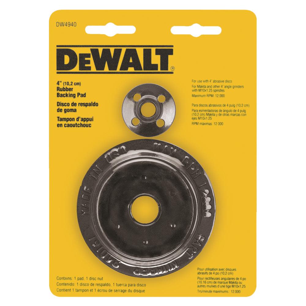 DEWALT 4 In. Rubber Backing Pad with M10x1.25 Locking Nut - Ascmtools