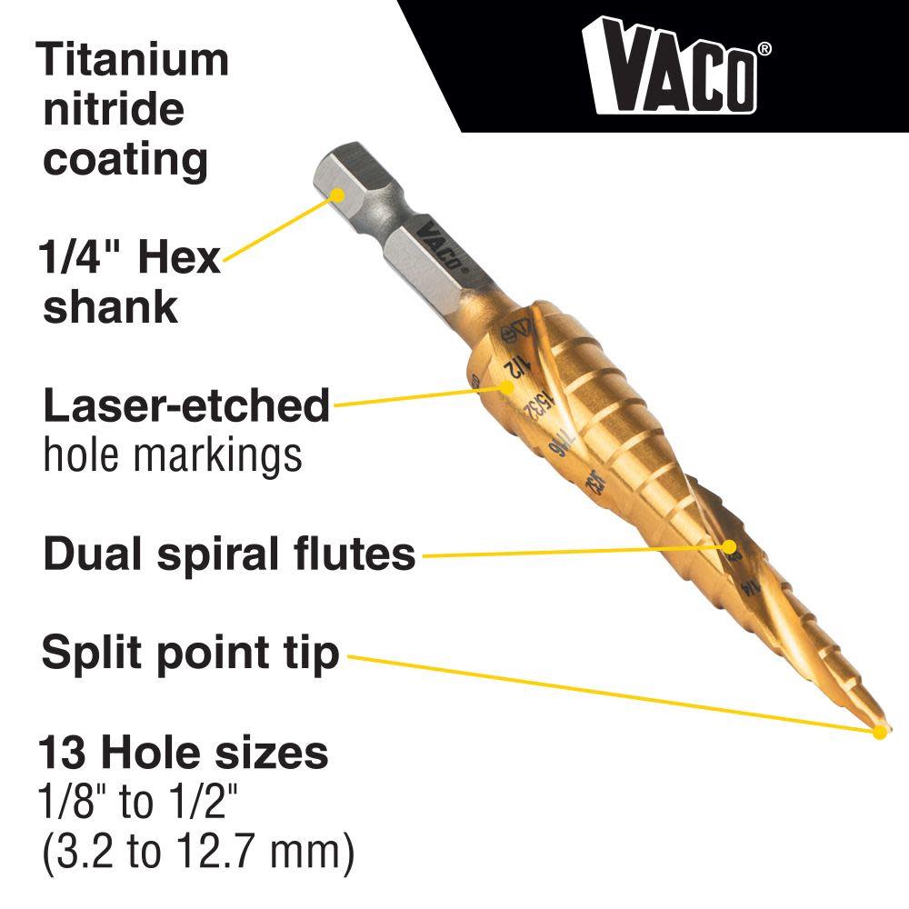 Klein Tools 1/8″ to 1/2″ Step Drill Bit VACO - Ascmtools