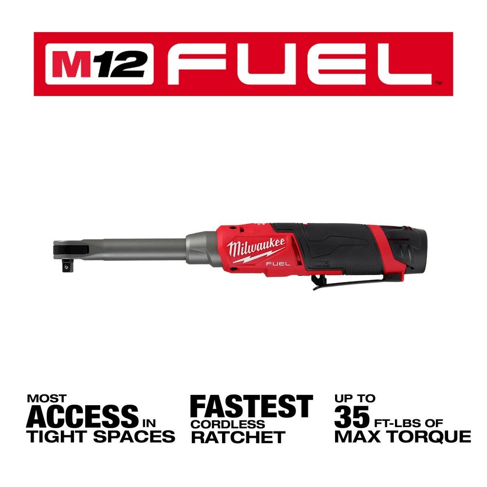 Milwaukee M12 FUEL 3/8″ Extended Reach High Speed Ratchet Kit - Ascmtools