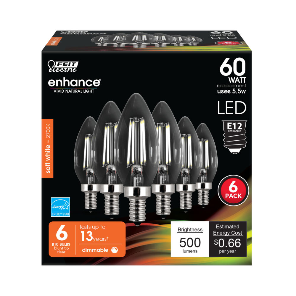 Feit Electric 60W Blunt Tip Glass Filament LED Bulb 6pk - Ascmtools