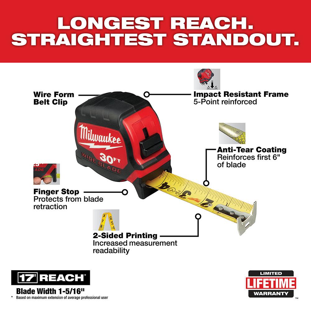 Milwaukee 30Ft Wide Blade Tape Measure - Ascmtools
