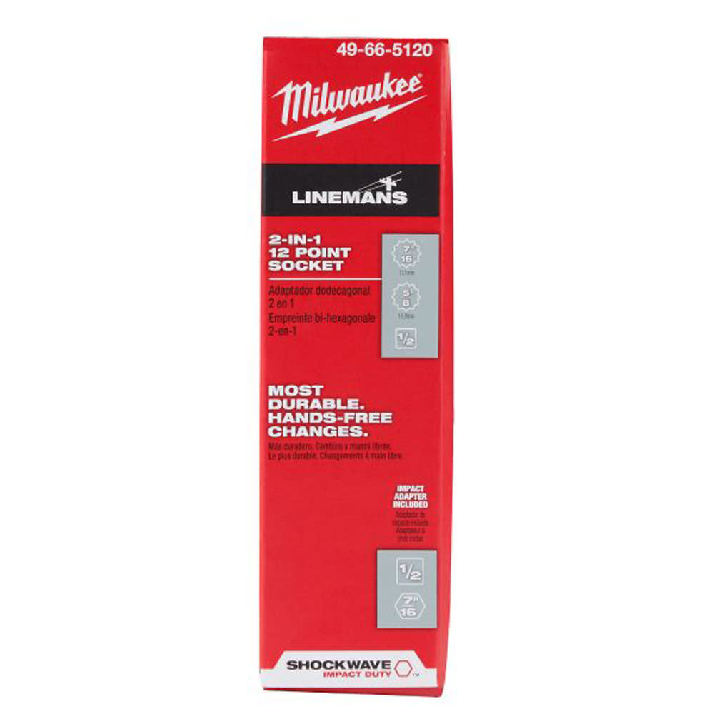 Milwaukee Shockwave Lineman’s 12PT 7/16″ & 5/8″ 2-in-1 Socket - Ascmtools